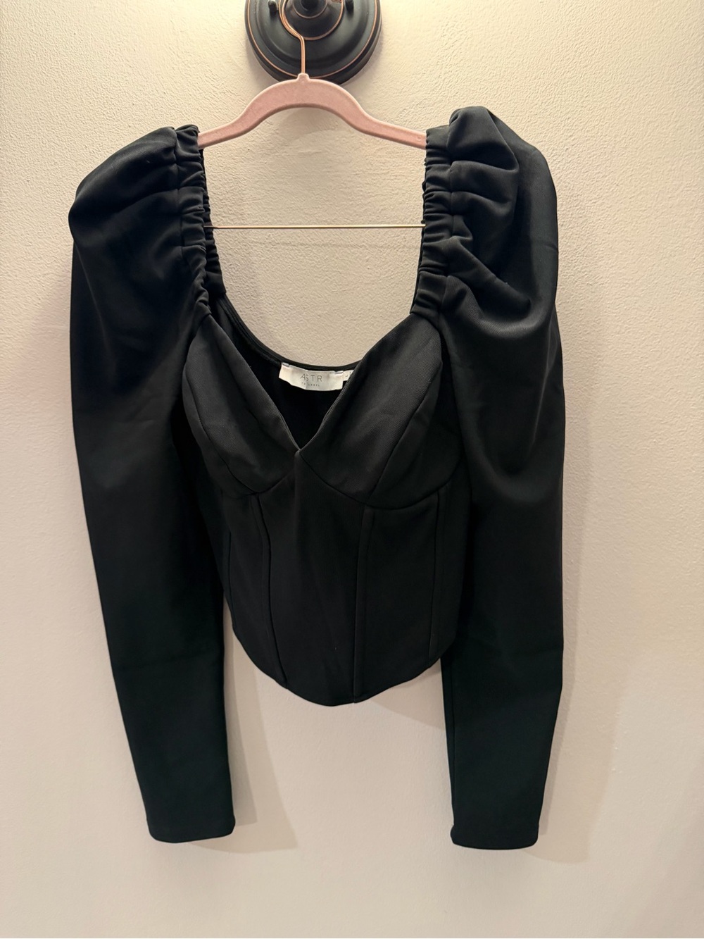 Astr Black Puff-Sleeve Corset Top